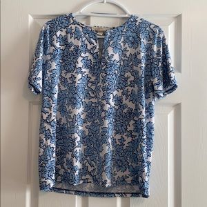 Short sleeve silk floral print blouse
